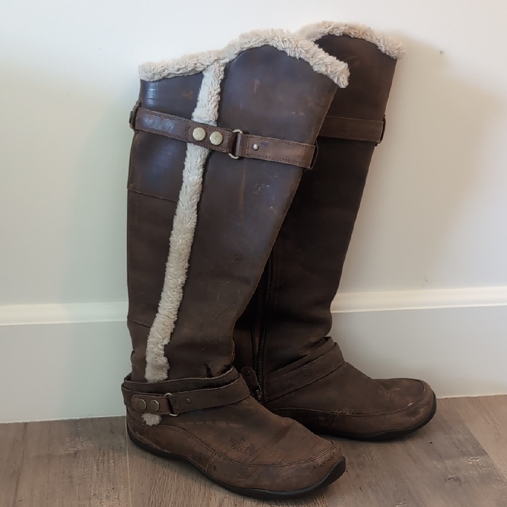 The North Face Brown Knee-High Boots with Shearling Trim